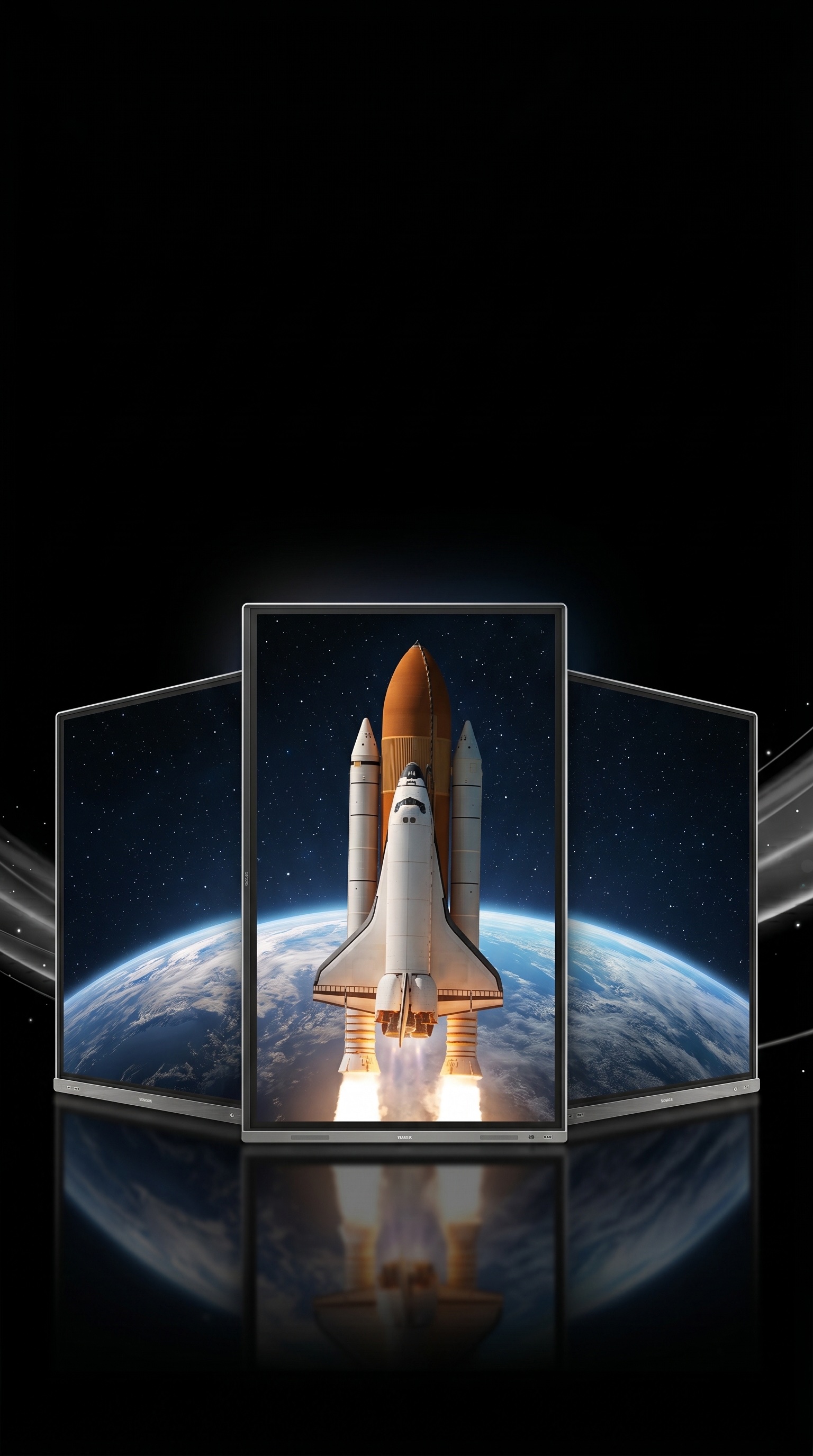 Lousas interativas corporativas exibindo cena espacial